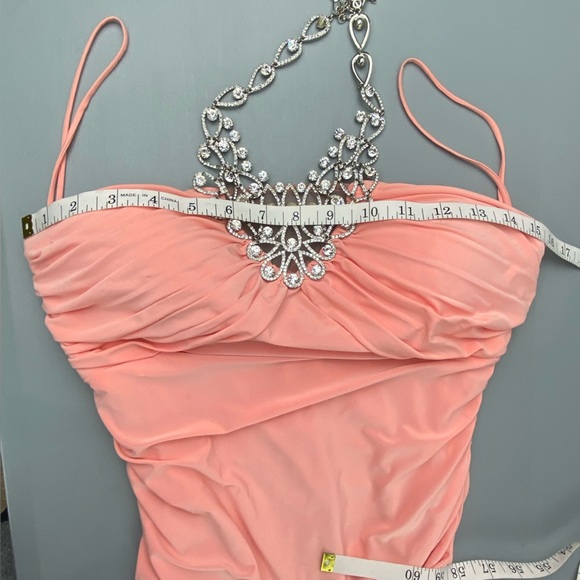 Cache Elegant Rhinestone Embellished Coral Pink Evening Gown (flawed) - Picture 7 of 16